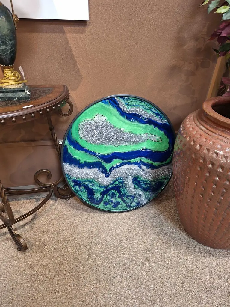 Green And Blue Resin Geode Abstract Wall Art Piece 1
