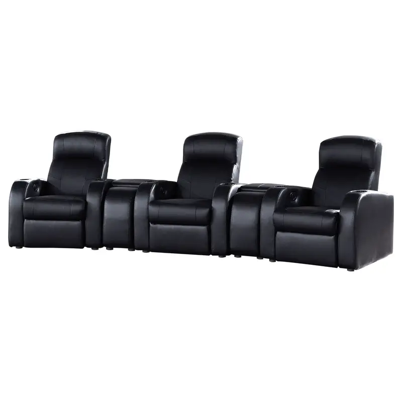 Greenfield Three-Seater Reclining Home Theater With Dual Wedge Consoles – Black 1