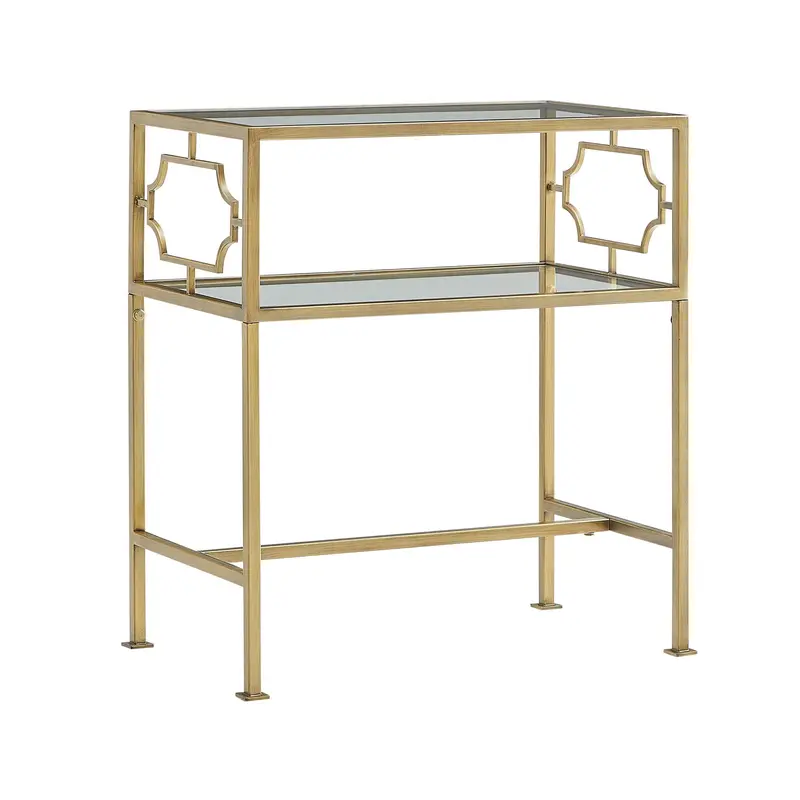 Grifton Rectangular Glass-Topped Accent Table With Antique Gold Frame 1