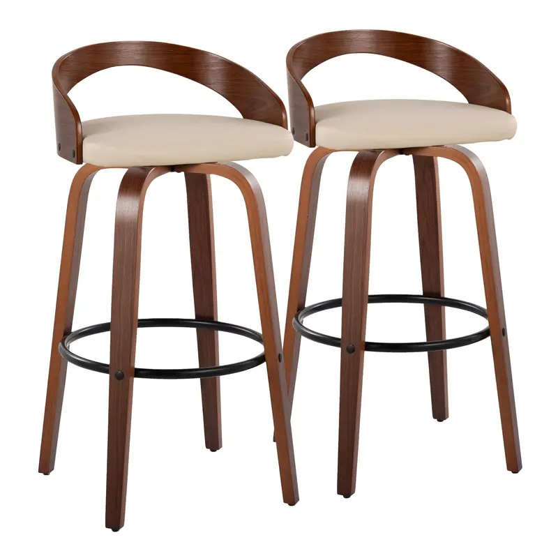 Grotto Mid-Century Inspired Swivel Barstool With Round Footrest – Fixed-Height Sophistication (Set Of 2) 1