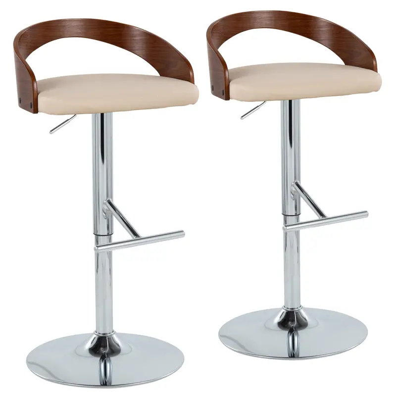 Grotto Mid-Century Modern Swivel Barstool With Straight T-Style Footrest – Adjustable Height, Set Of 2 1