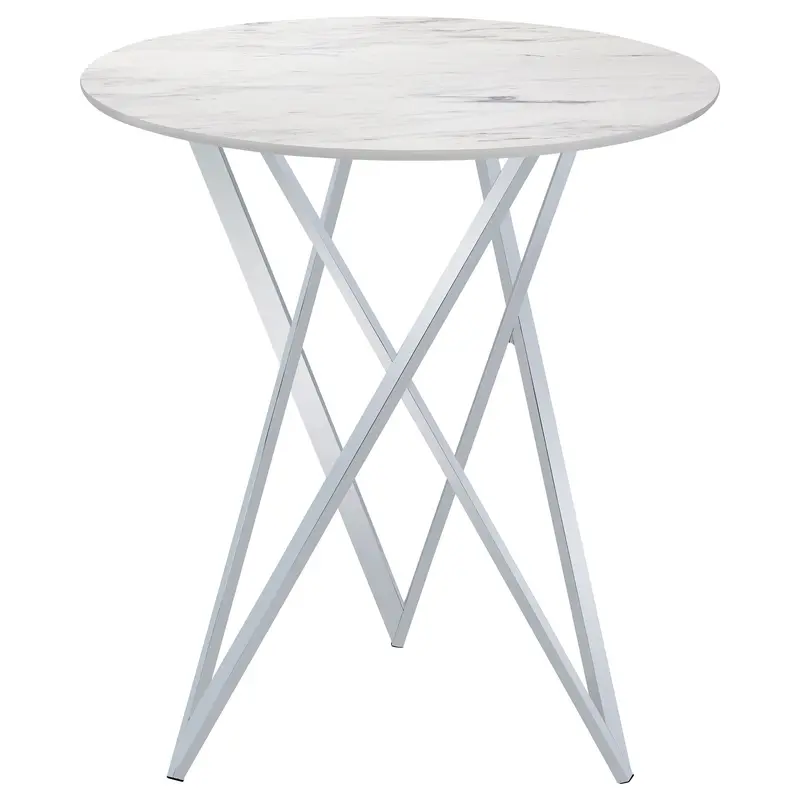 Halverson Round Bar Height Table – White And Silver Industrial-Style Counter Table 1