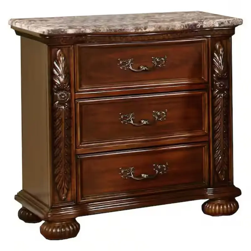 Hand-Carved Three-Drawer Nightstand – Rich Cherry Finish For Bedrooms 1