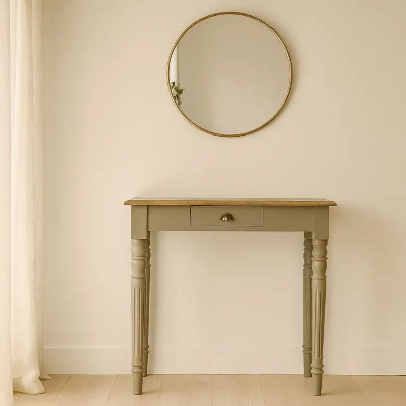 Hand-Painted Gray Writing Desk – Artisanal Craftsmanship Meets Functional Design 1