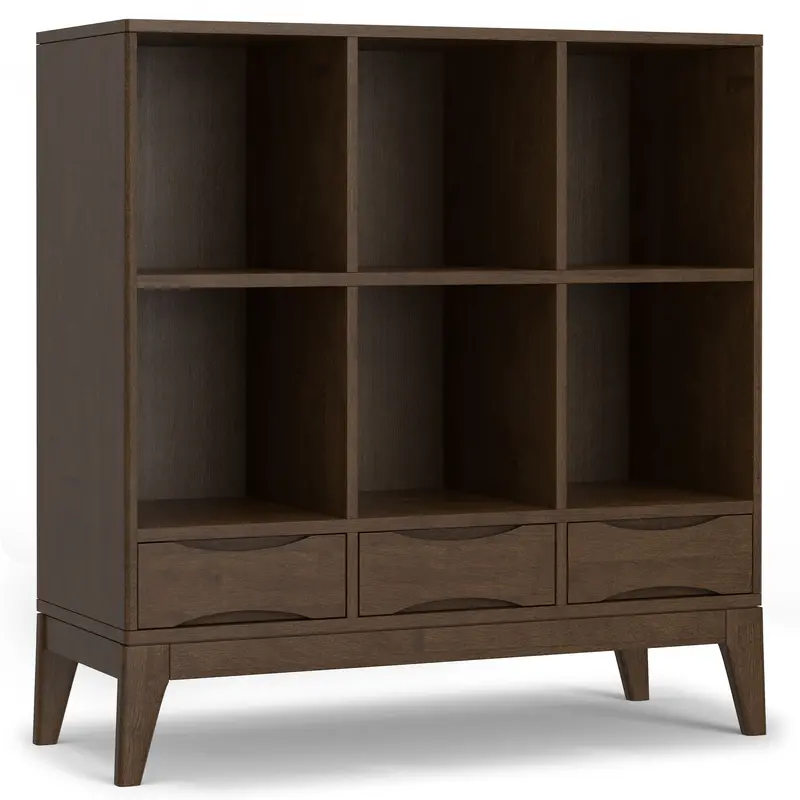 Harper Low Storage Cube Unit – Walnut Brown Modular Organizer With Drawers 1