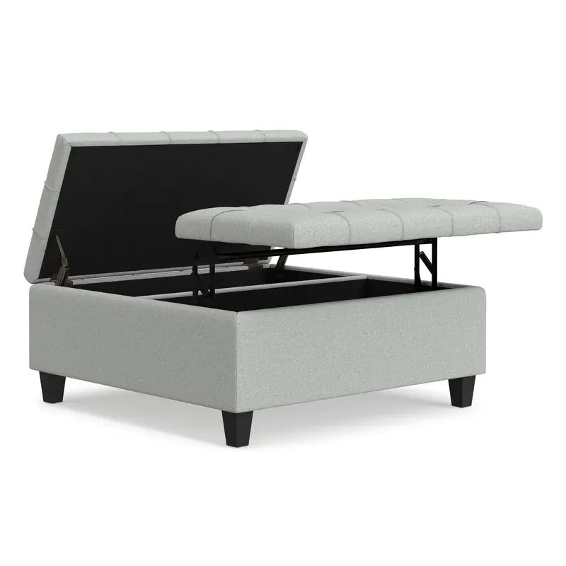 Harrison Lift-Top Coffee Table Ottoman With Hidden Storage And Stone Gray Upholstery 1