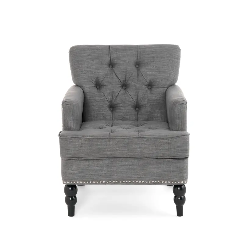 Harrison Tufted Club Chair With Birch Wood Legs 2