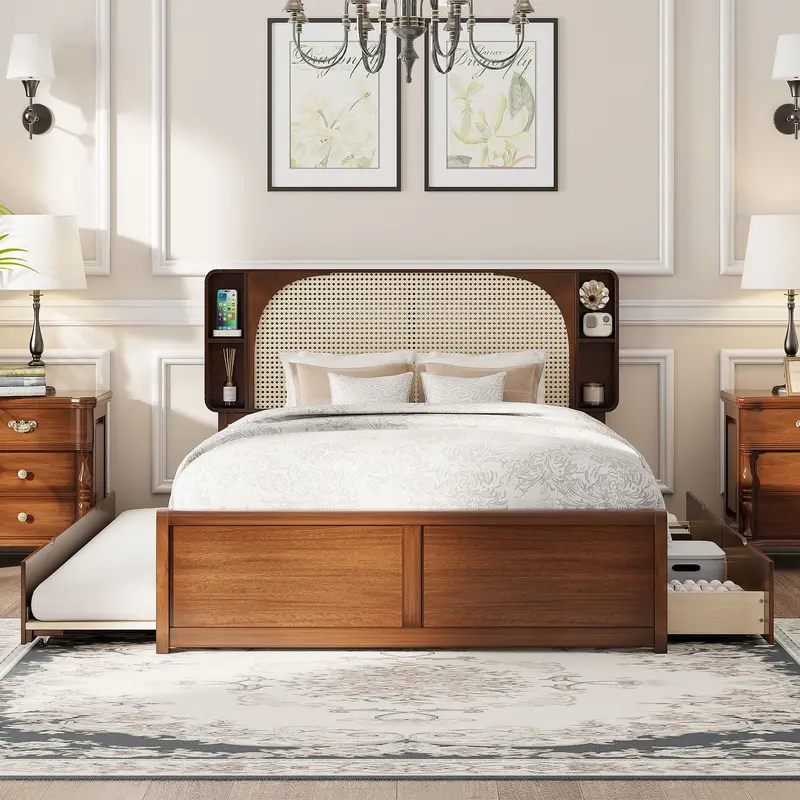 Headboard Bed With Dual Under-Bed Drawers And Optional Trundle Storage 1
