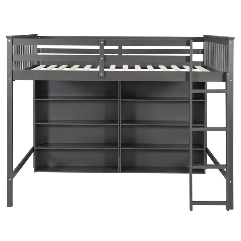 High-Capacity Loft Bed With Eight Open Shelving Units And Integrated, Space-Efficient Ladder 2
