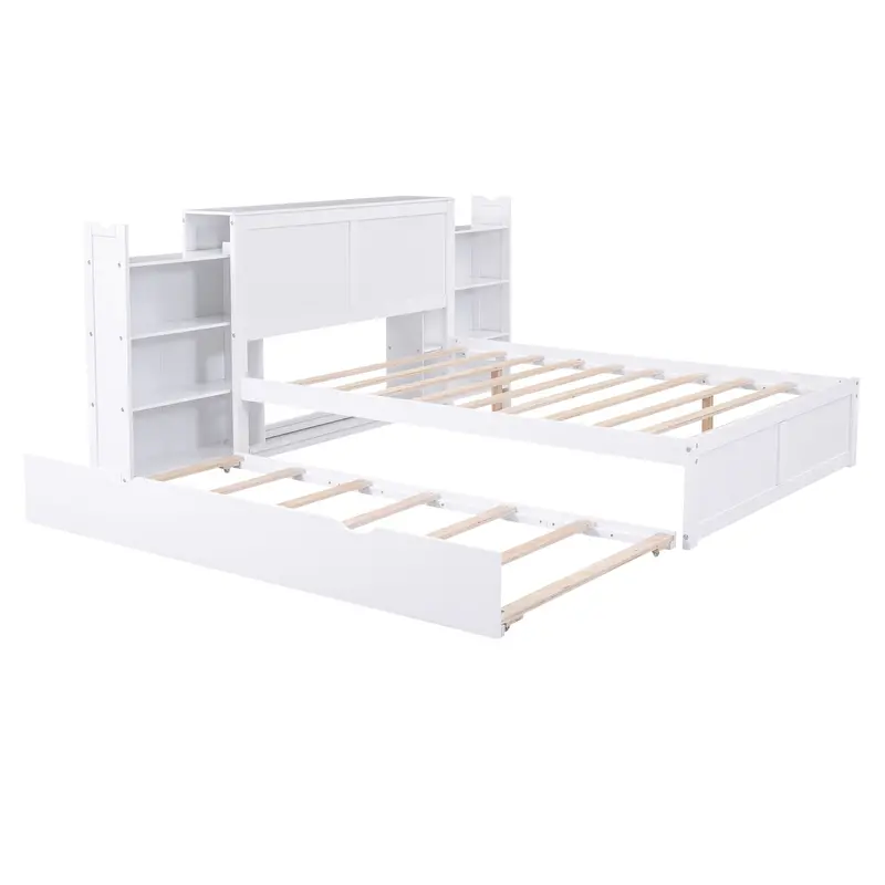 High-Capacity Storage Platform Bed With Telescoping Pull-Out Shelves And Optional Trundle Bed 1
