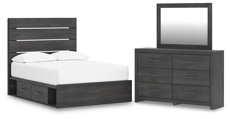 Hollivern Full Panel Bed With Integrated Storage, Dresser, And Mirror 1