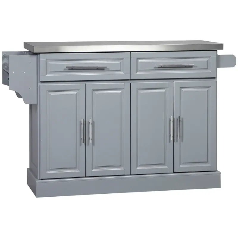 Homcom Rolling Kitchen Island: Stainless Steel Top, Dual Drawers & Multi-Function Racks 1