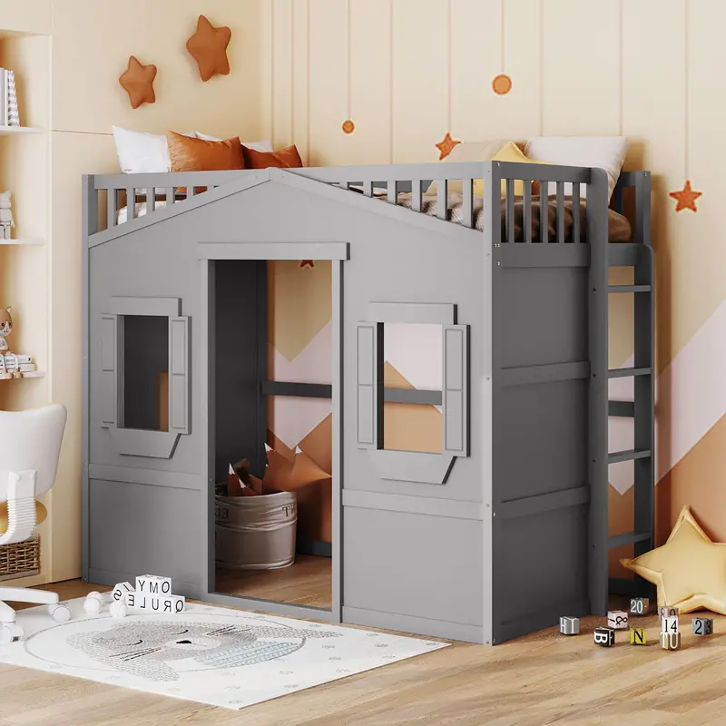 House-Themed Loft Bed With Integrated Ladder 4