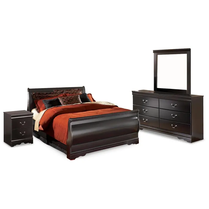 Huey Vineyard Full Sleigh Bed Set With Mirrored Dresser & Nightstand 1