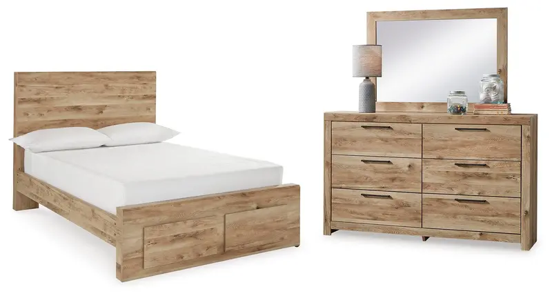 Hyanna Full Storage Panel Bed With Sleek Mirrored Dresser 1