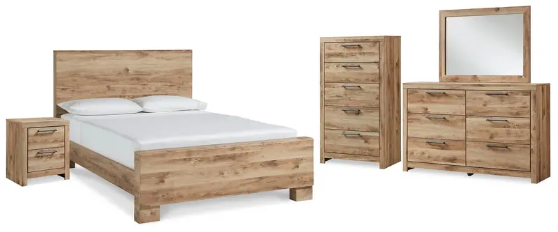 Hyanna King Bedroom Suite: Panel Bed, Dresser, Mirror, Chest & Nightstand 1