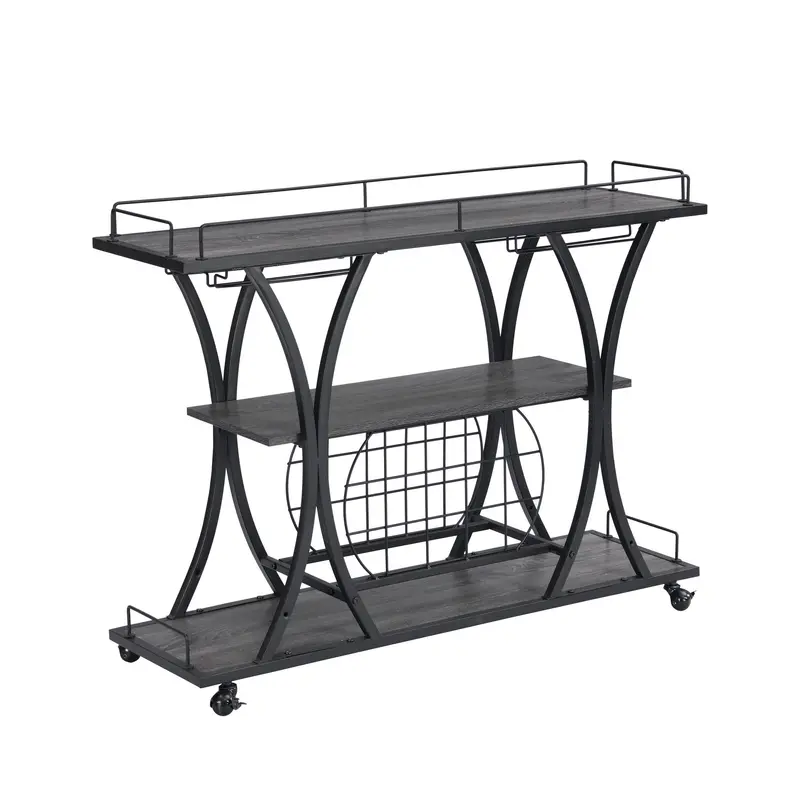 Industrial 3-Tier Rolling Bar Cart – Black And Gray Kitchen Serving Trolley With Casters 1