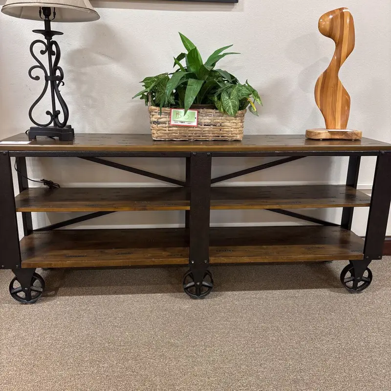 Industrial-Style Rolling Kitchen Cart With Rustic Finish (Mak) 1
