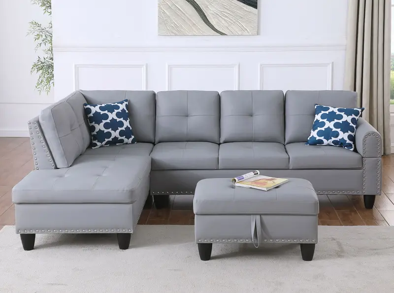 Irine Gray Sectional Sofa With Coordinating Ottoman 1