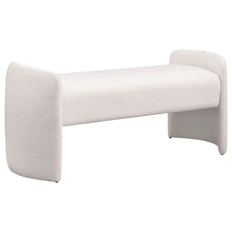 Joshua Upholstered Entryway Or Bedroom Bench – Ivory Fabric With Low Profile Design 1