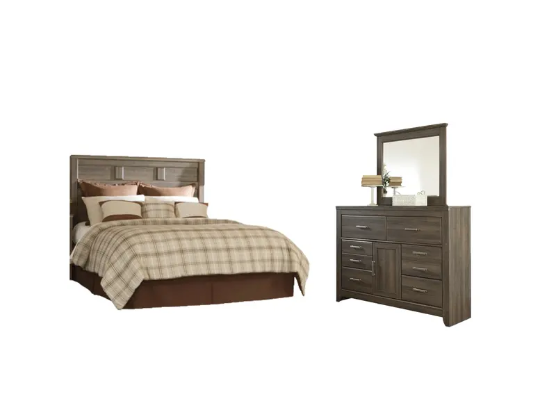 Juararo Queen Panel Headboard Bed With Mirrored Dresser 1