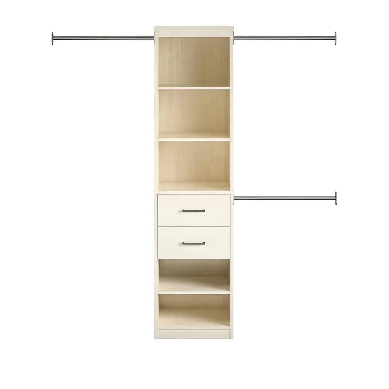 Kelly Ivory 5-Shelf 2-Drawer Closet Organizer With 3 Adjustable Hanging Rods 1