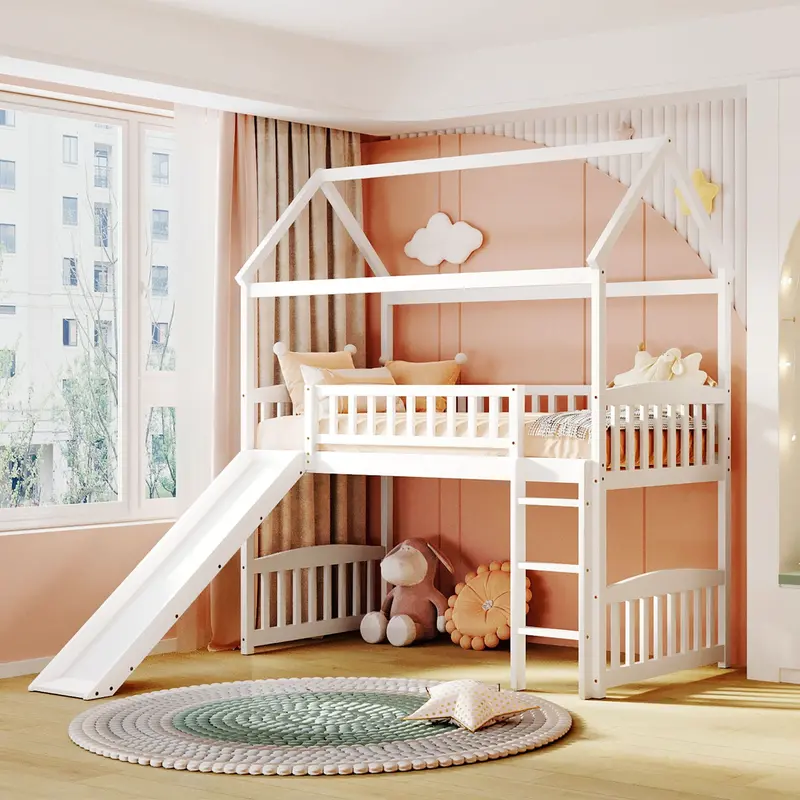 Kids’ Loft Bed With Integrated Play Slide And Underbed Storage 1