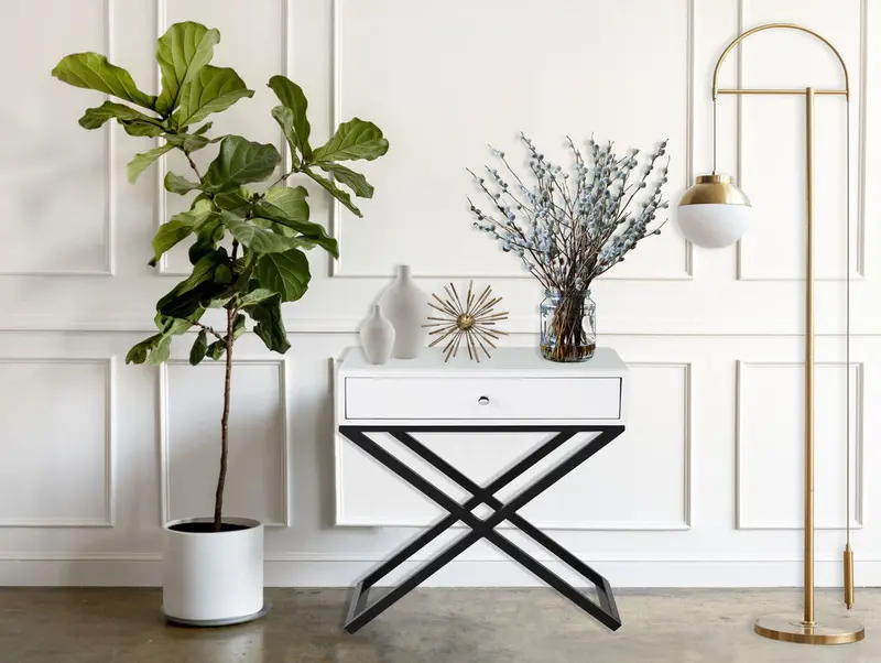 Koda Cross-Base Side Table With Slim Drawer And Modern Industrial Flair 2