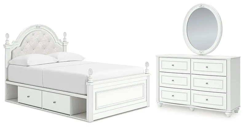 Kozlani Full Upholstered Storage Panel Bed Set With Dresser And Mirror 1