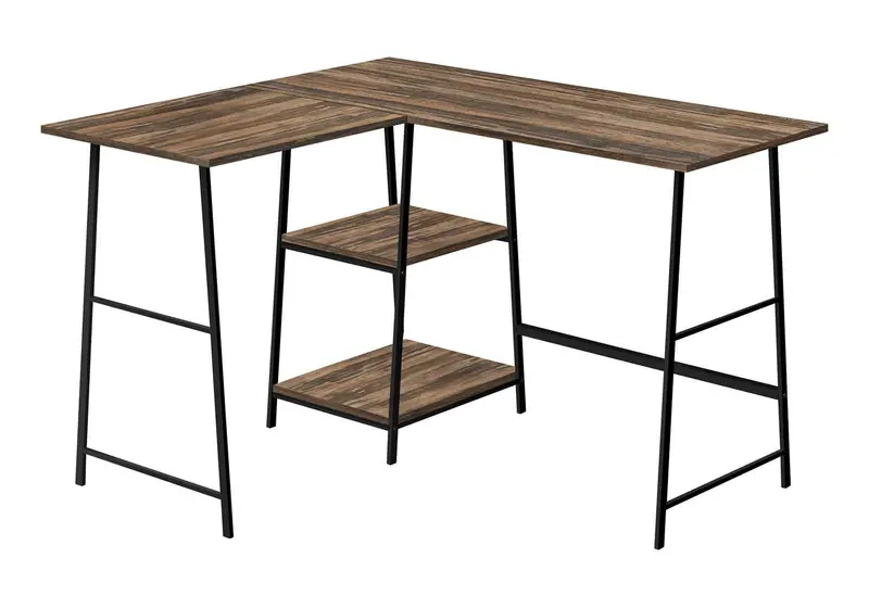 L-Shaped Corner Computer Desk With Shelves – Modern Brown Home Office Setup 1