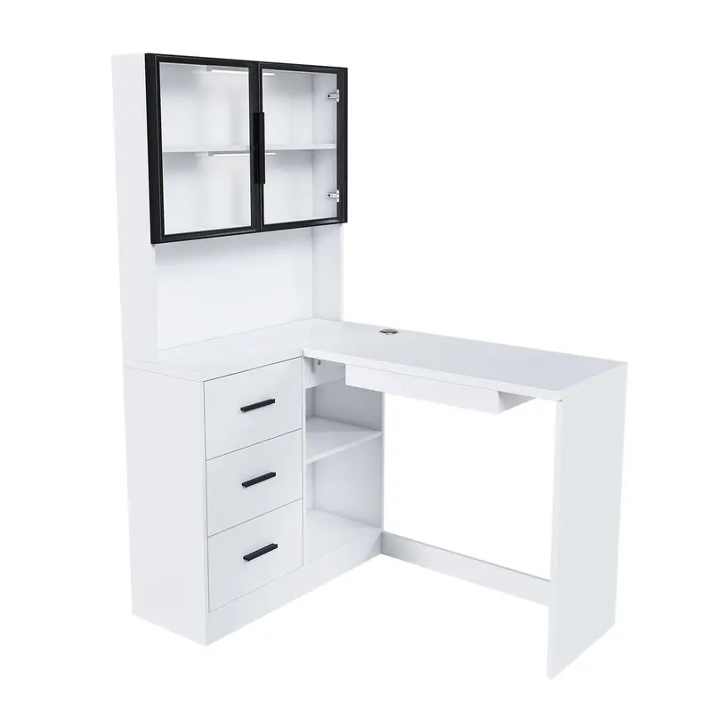 L-Shaped Glass Computer Desk – Ergonomic Workspace With Built-In Led Lighting & Usb Charging Ports 1