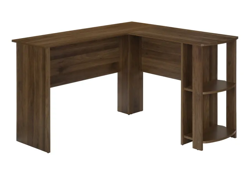 L-Shaped Modern Computer Desk With Corner Storage Shelves – Walnut Finish 1