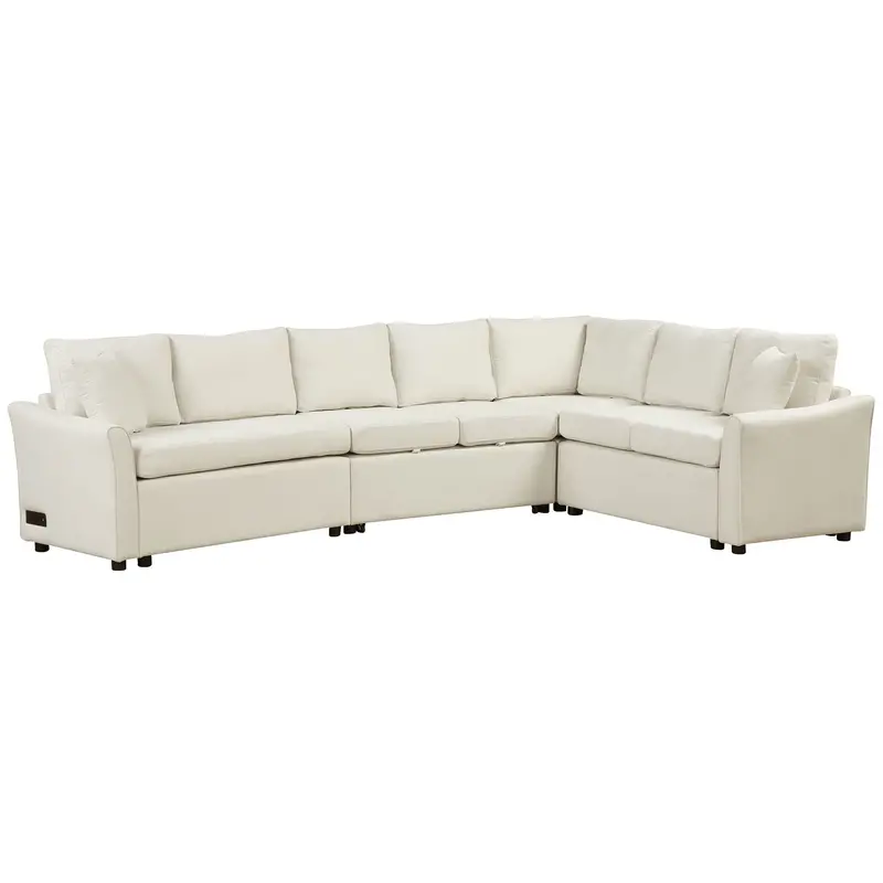 L-Shaped Pull-Out Sofa Bed With Dual Usb/Ac Ports And Supportive Back Pillows 1