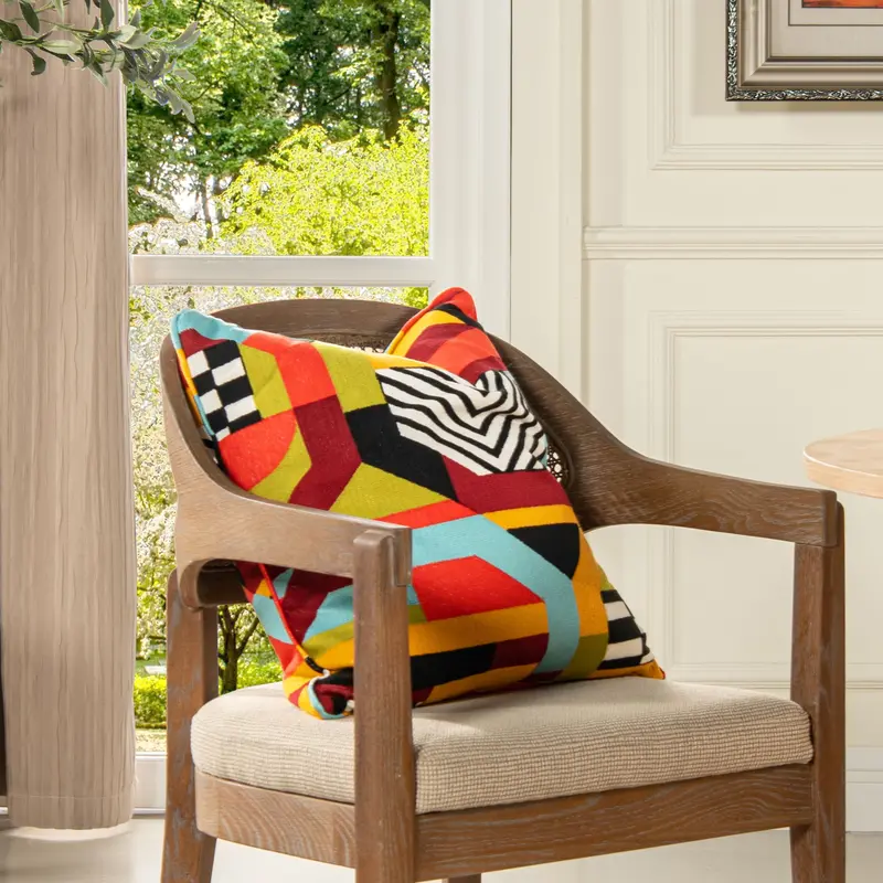 La Broderie Embroidered Square Throw Pillow With Feather Down Insert – Vibrant Multicolor Pattern 1