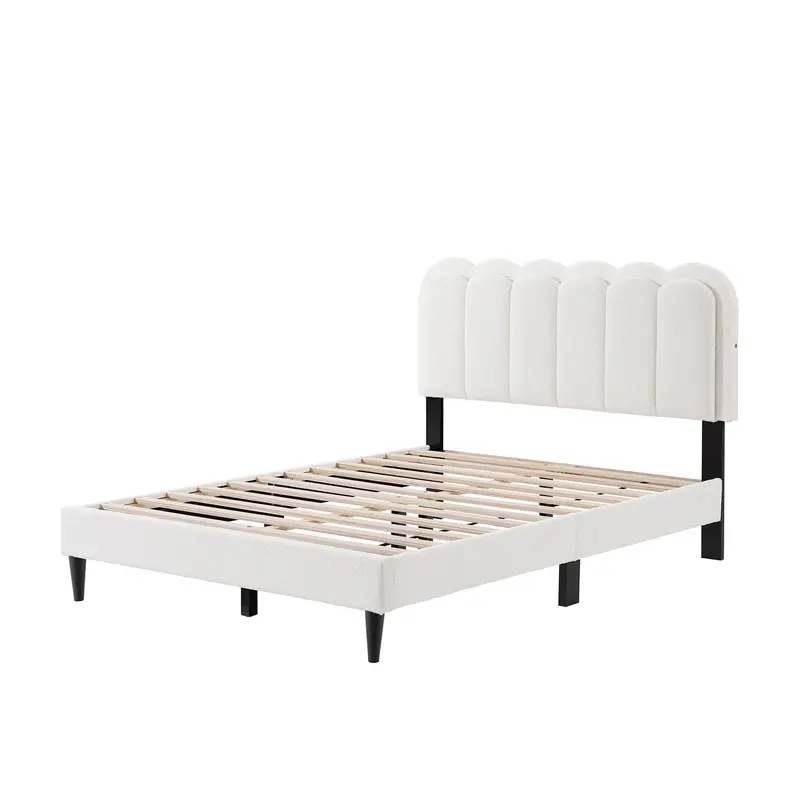 Lambswool-Upholstered Petal-Design Bed Frame 1