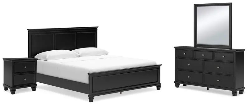 Lanolee California King Panel Bed With Mirrored Dresser And Nightstand 1