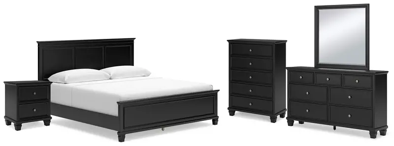 Lanolee King Panel Bed With Mirrored Dresser, Chest Of Drawers & Nightstand 1