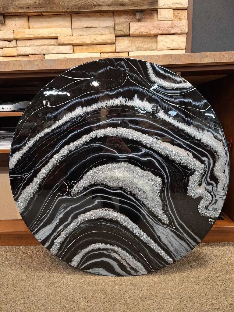 Large Black-And-Silver Resin Geode Wall Art Piece 1