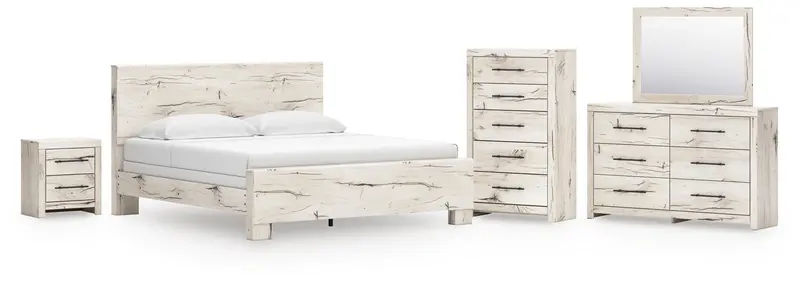 Lawroy King Panel Bed Set: Dresser, Mirror, Chest, And Nightstand 1
