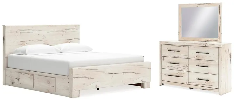 Lawroy King Storage Panel Bed Ensemble Featuring Dresser & Mirror 1
