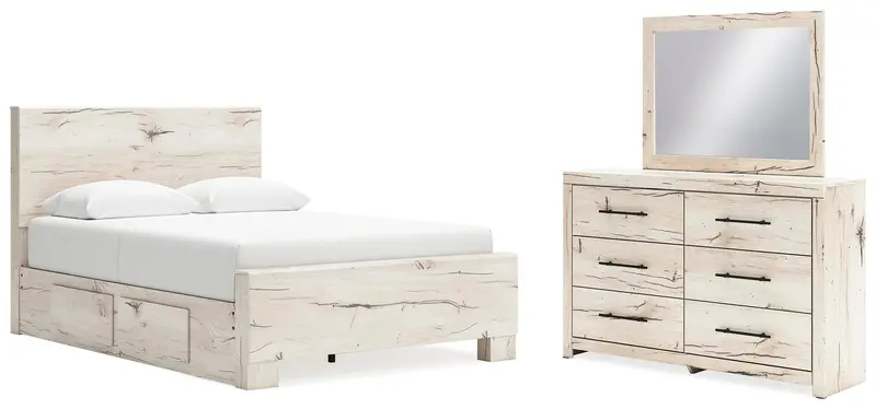 Lawroy Queen Panel Bed Set: Storage Bed, Dresser & Mirror 1