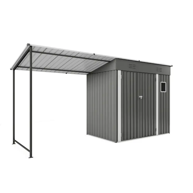 Lean-To Shed With Integrated Pergola And Hardtop Gazebo – Gray 1