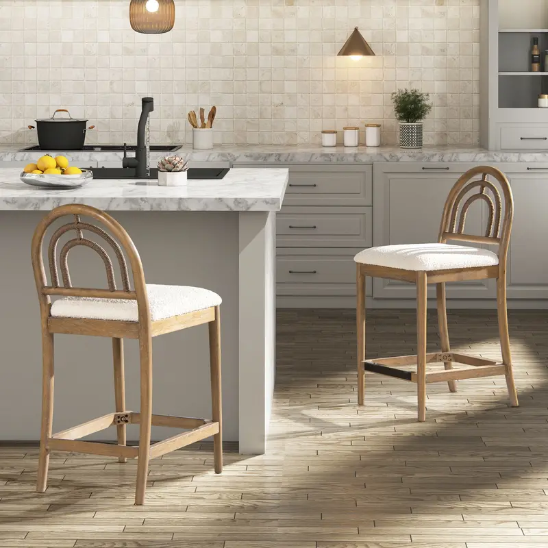 Leon Ivory Upholstered Arched-Back Counter Stools (Set Of 2) 1