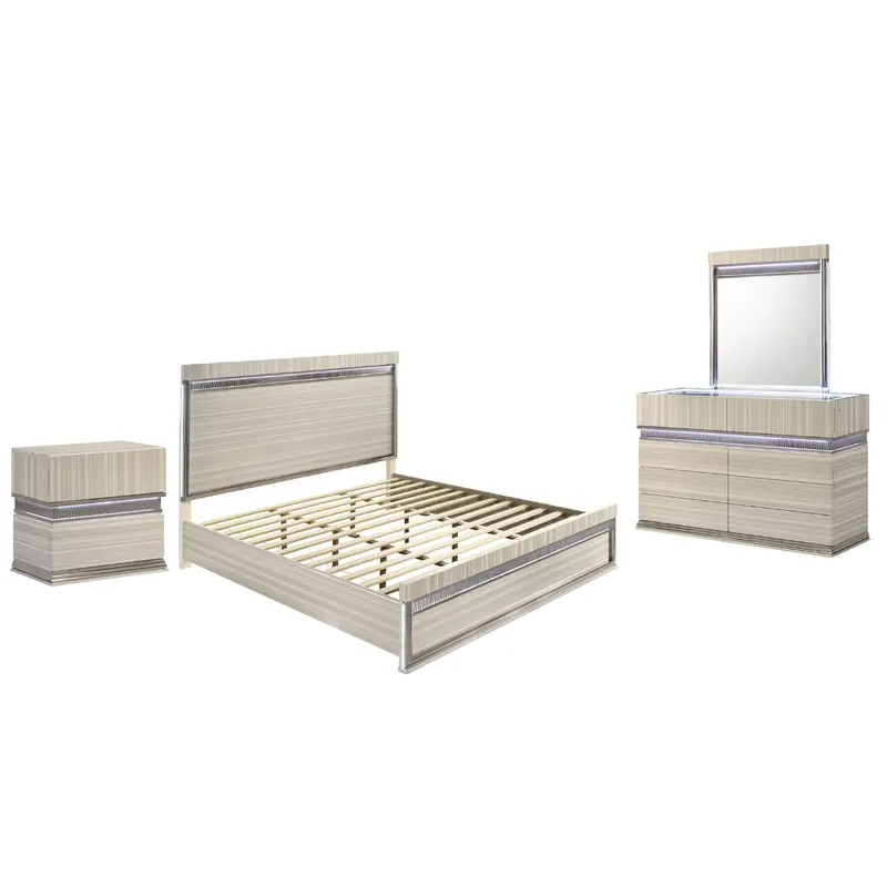 Leonor Bedroom Collection – Matching Bed, Dresser, Nightstands, And Mirror In Sleek Finish 1