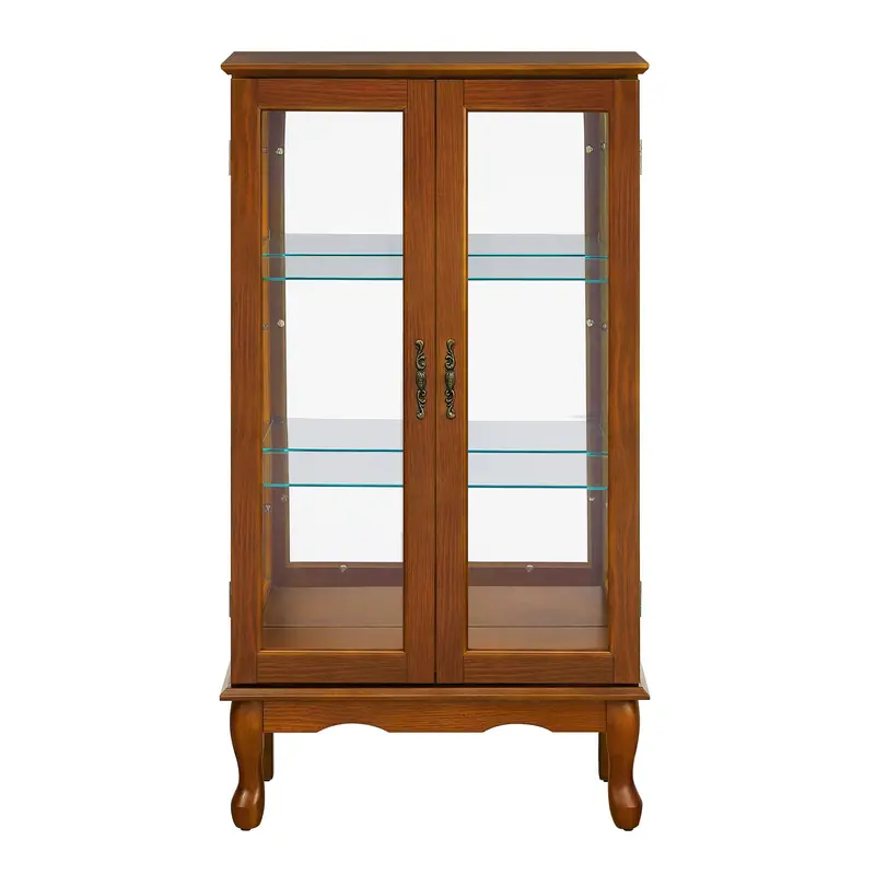 Lighted 3-Tier Curio Display Cabinet With Mirrored Back, Adjustable Tempered Glass Shelves & Clear Glass Doors (E26 Bulbs Not Included) 3