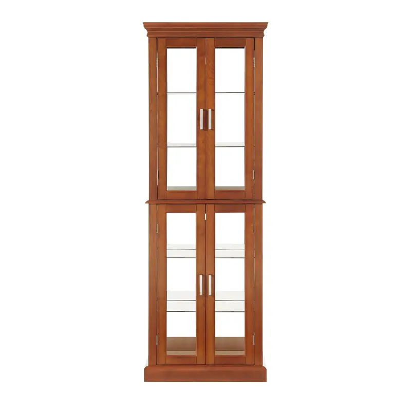 Lighted 6-Tier Curio Display Cabinet With Tempered Glass Doors, Mirrored Back Panel & Adjustable Shelves (E26 Bulbs Not Included) 1