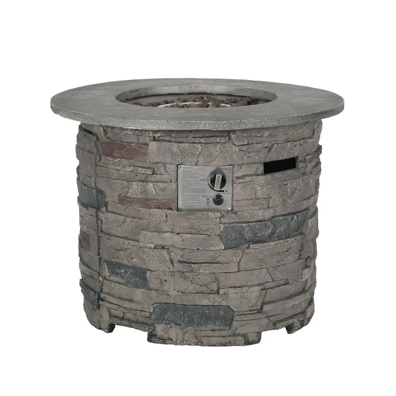 Lightweight Concrete Propane Fire Pit Table – 32" Round, Stone Gray, Outdoor Ready 1