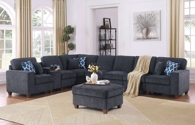Lily Black Sectional Sofa With Detachable Ottoman 1