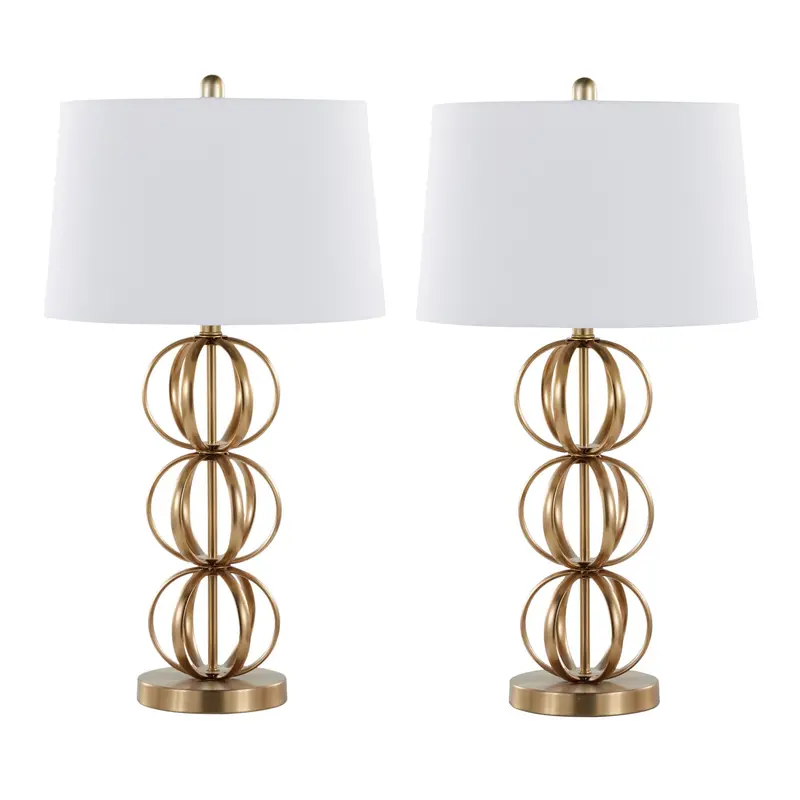 Linx Table Lamp Set – 2-Piece Gold Accented Base With White Shade 1