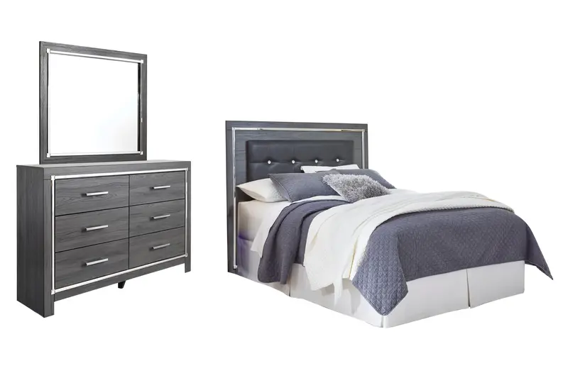 Lodanna Queen Or Full Upholstered Panel Headboard Bed With Mirrored Dresser 1